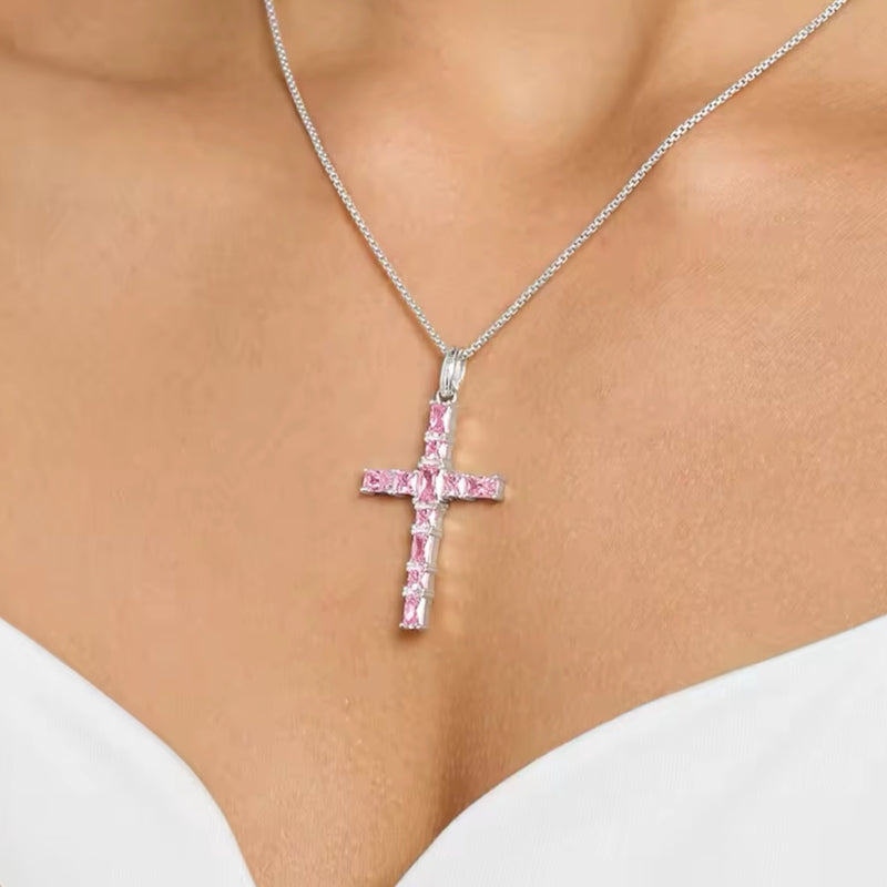 CROSS PENDANT S925 - SILVER/PINK