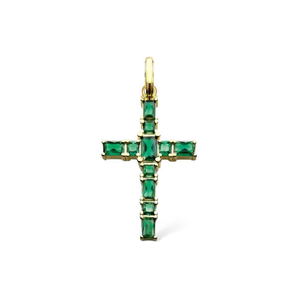 CROSS PENDANT S925 - GOLD/GREEN