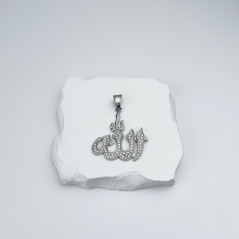 DIAMOND ALLAH PENDANT - SILVER