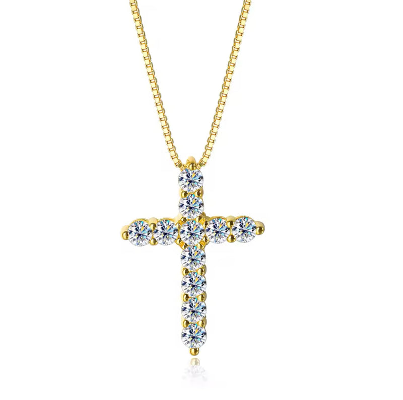 BARI DIAMOND CROSS NECKLACE MOISSANITE S925 - GOLD