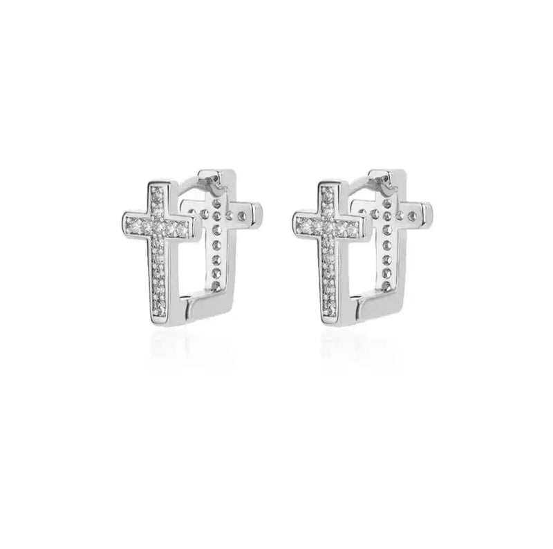 EARRINGS CROSS - SILVER