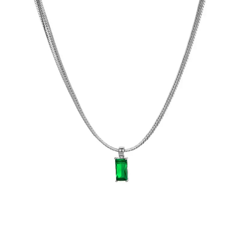 HERRINGBONE DIAMOND NECKLACE - SILVER/GREEN