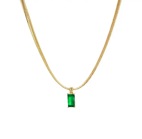 HERRINGBONE DIAMOND NECKLACE - GOLD/GREEN