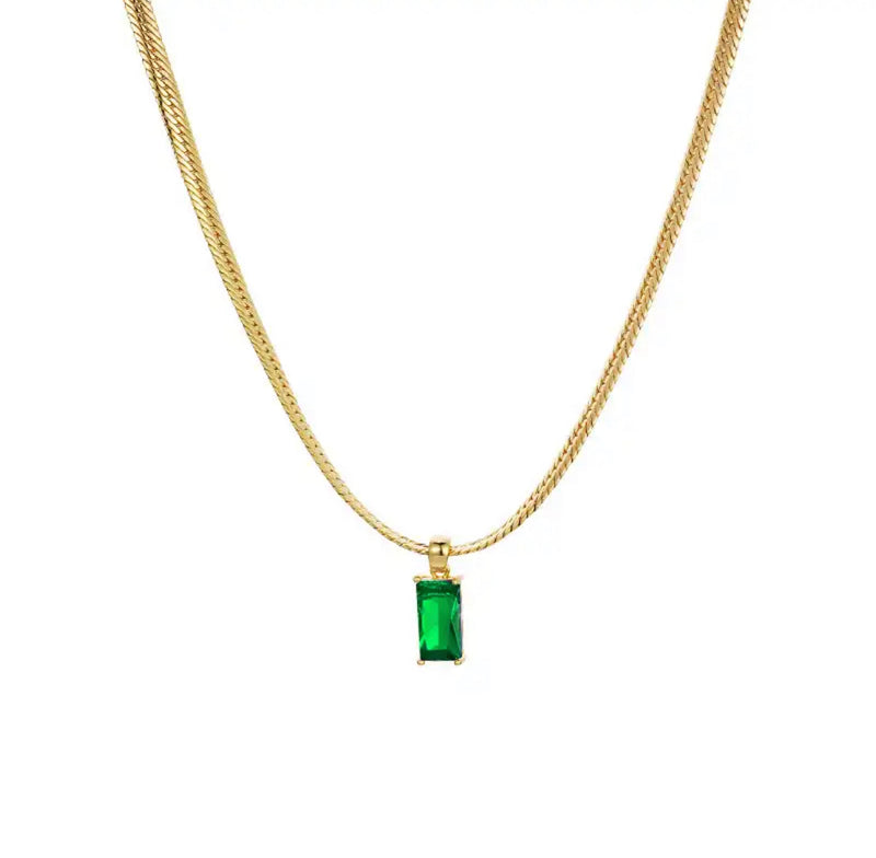 HERRINGBONE DIAMOND NECKLACE - GOLD/GREEN